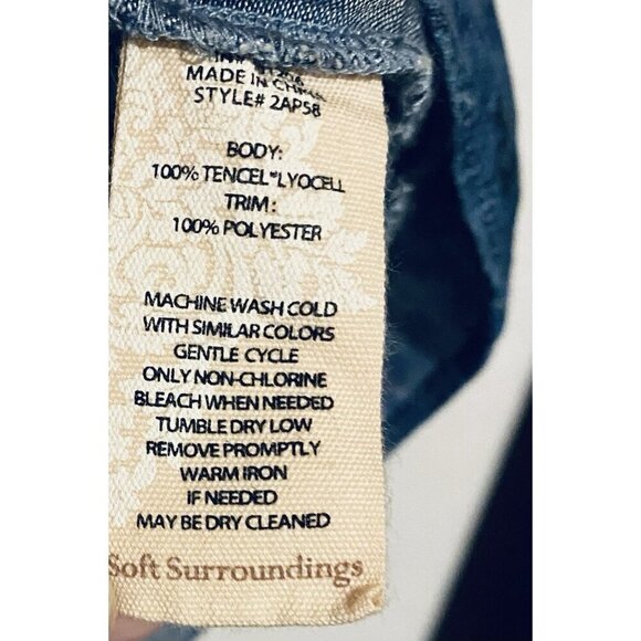 Soft Surroundings Dress Womens Small Blue Chambray Ikat Print Off The Shoulder - Picture 7 of 7